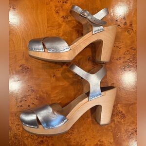 Swedish Hasbeens Silver Platform Sandals